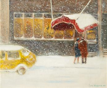 GUY C. WIGGINS Cafe in the Snow.